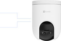 EZVIZ H8c 4G pan and tilt security camera by HortonBe with 4G connectivity, showcasing its adjustable lens and sleek design.