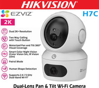 EZVIZ H7c Dual Wi-Fi camera with dual lenses, pan and tilt functionality, smart tracking, and AI features for home security.