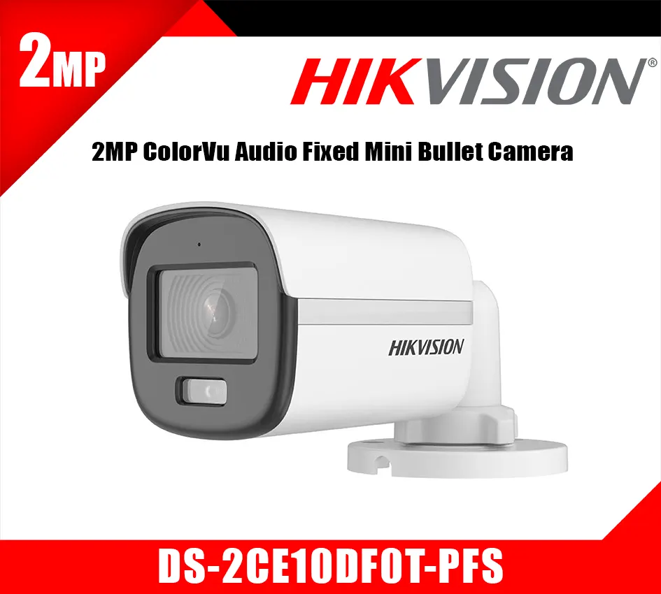 HortonBe 2MP ColorVu Audio Fixed Mini Bullet Camera showing a compact security camera with night vision and audio recording features.