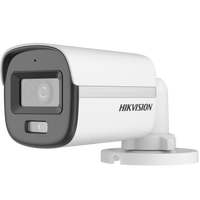 HortonBe 2MP ColorVu Audio Fixed Mini Bullet Camera showing compact design and lens with audio input for security surveillance.