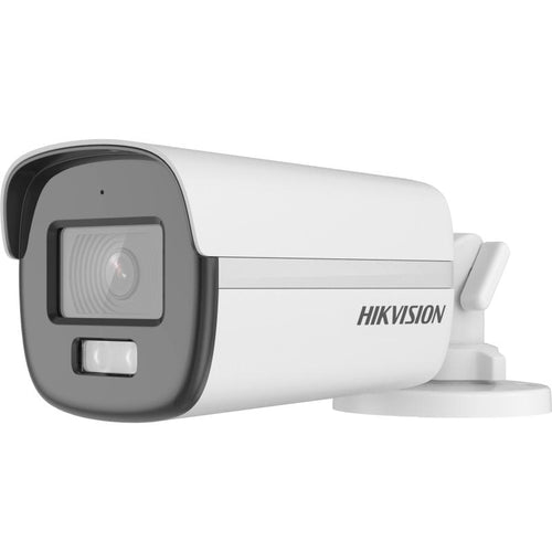 HortonBe 2MP ColorVu Audio Fixed Bullet Camera DS-2CE12DF0T-FS showing lens, camera body, and mounting bracket.