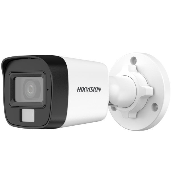 HortonBe Hikvision 2MP Smart Hybrid Light Fixed Mini Bullet Camera DS-2CE16DOT-EXLPF installed outdoors with protective housing