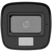 HortonBe Hikvision 2MP Smart Hybrid Light Audio Fixed Mini Bullet Camera DS-2CE16DOT-LPFS mounted outdoors with integrated light and audio features.