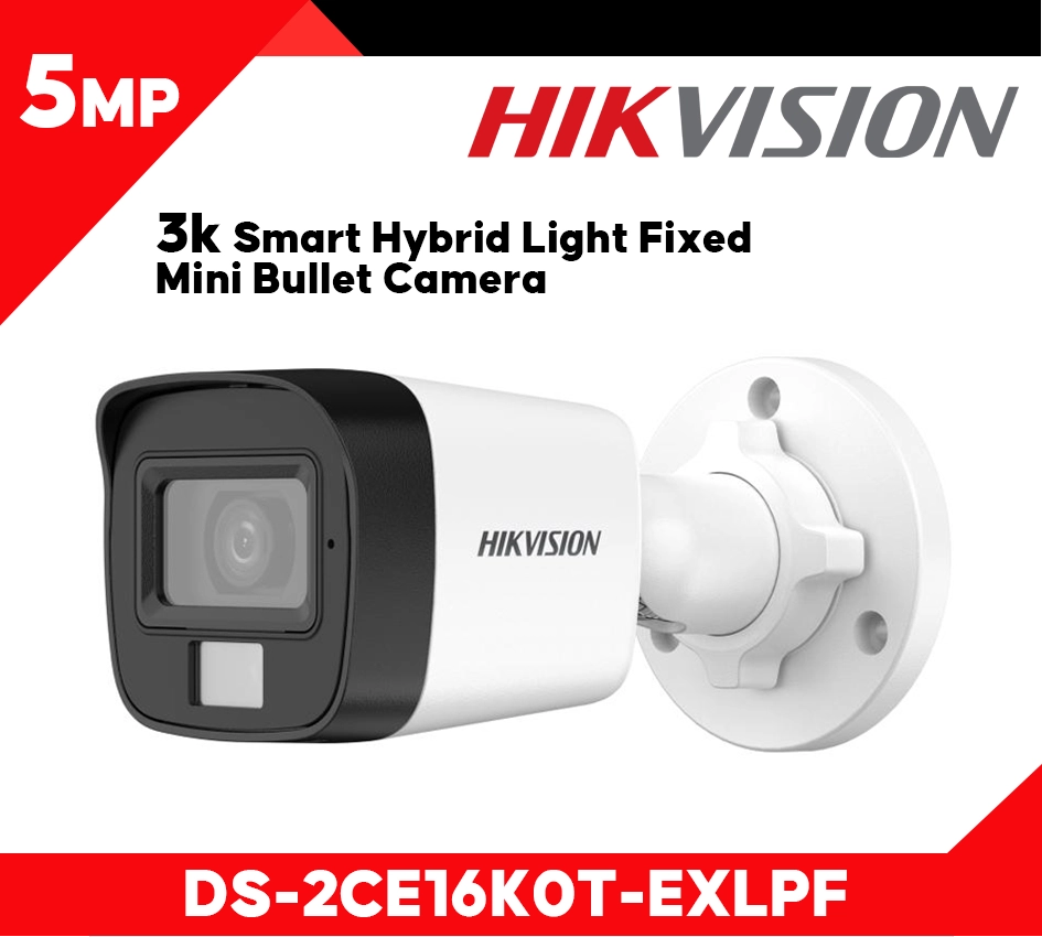 HortonBe 3K Smart Hybrid Fixed Mini Bullet Camera DS-2CE16K0T-EXLPF showing compact security camera with black weatherproof housing.