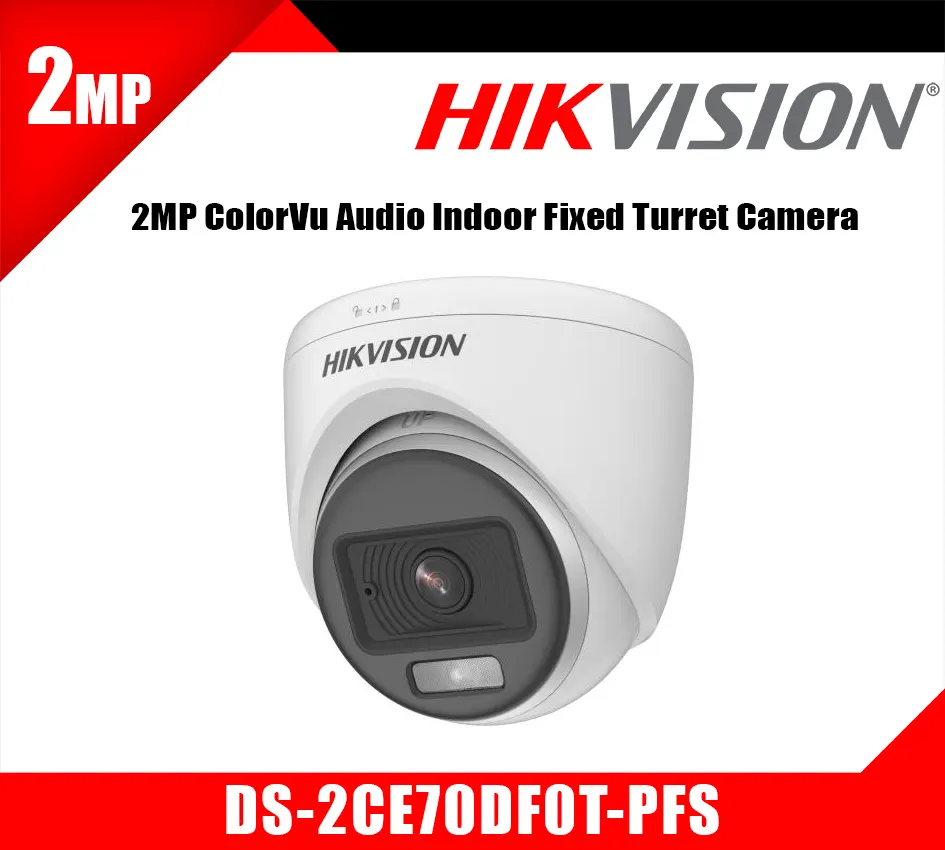 HortonBe 2MP ColorVu Audio Indoor Fixed Turret Camera DS-2CE70DF0T-PFS showing lens and camera body with audio features