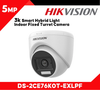 HortonBe 3K Smart Hybrid Indoor Fixed Turret Camera DS-2CE76K0T-EXLPF with lens and mounting hardware visible, designed for indoor security.