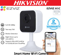 EZVIZ H1C Home Smart Security Camera by HortonBe showing Full HD 1080P footage with Wi-Fi connectivity and sleek design.