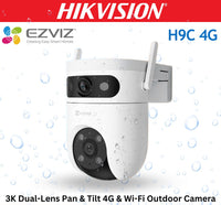 EZVIZ H9c dual-lens pan and tilt 4G Wi-Fi camera by HortonBe, showing front view with dual lenses and adjustable design.