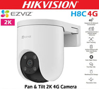 EZVIZ H8c 4G Pan & Tilt Camera by HortonBe showing the camera with active defense siren and alert features in a home setting.