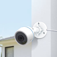 HortonBe EZVIZ H3c outdoor Wi-Fi smart home camera mounted outdoors, capturing surveillance footage in a residential setting.